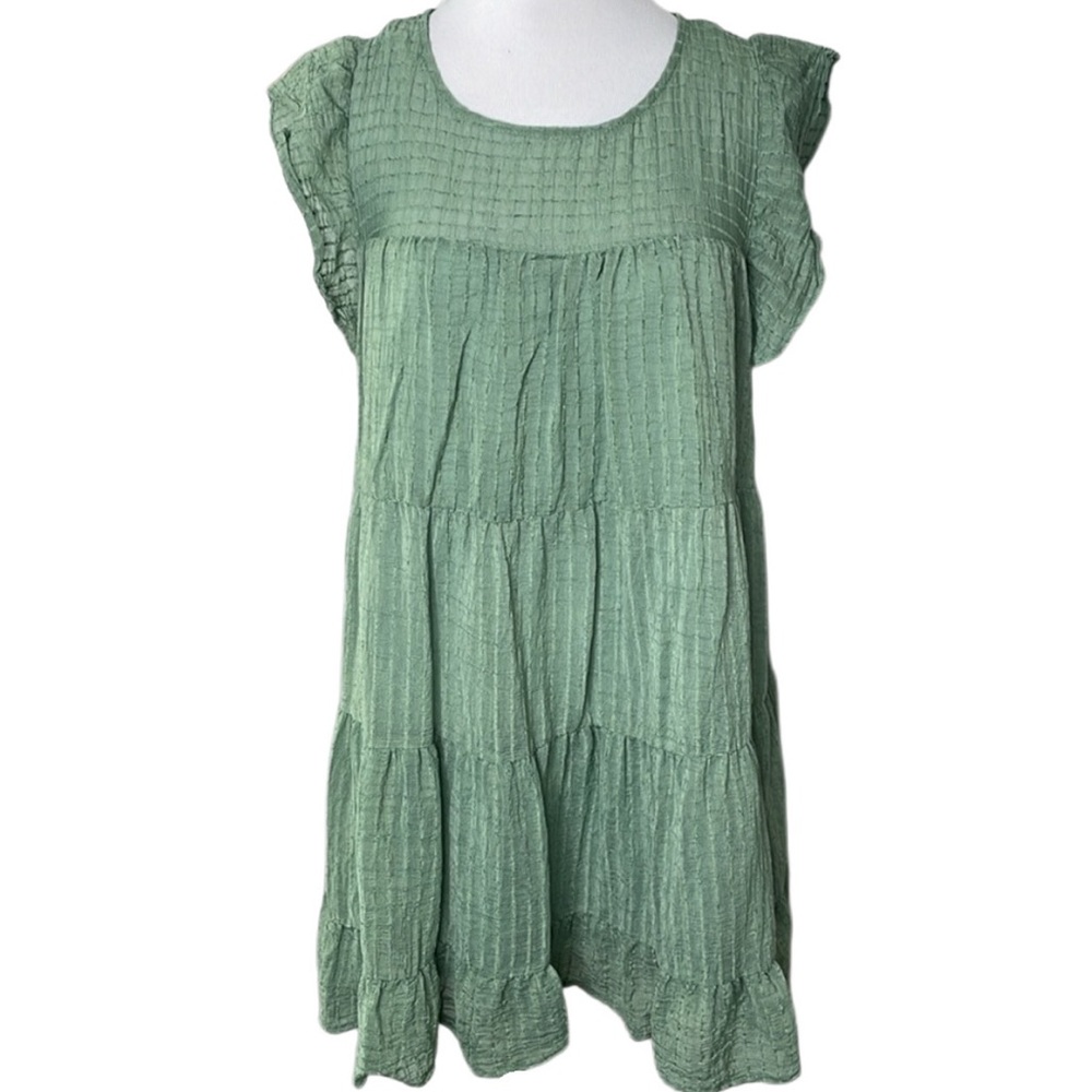 Entro Short Sleeve Casual Oversized Tiered Babydoll Dress with Pockets